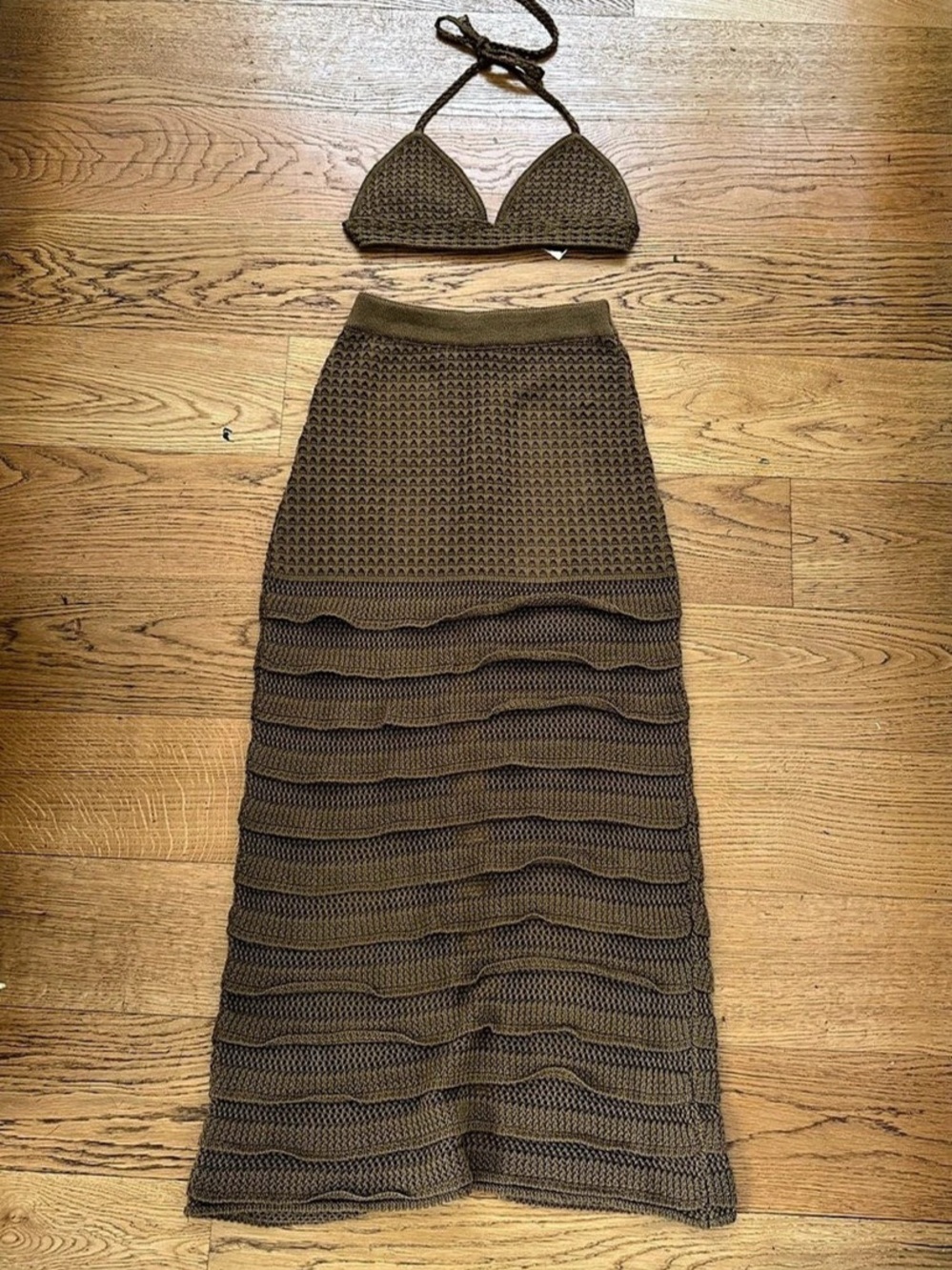 PATBO Crochet Bikini Skirt Set Brown Small Like New